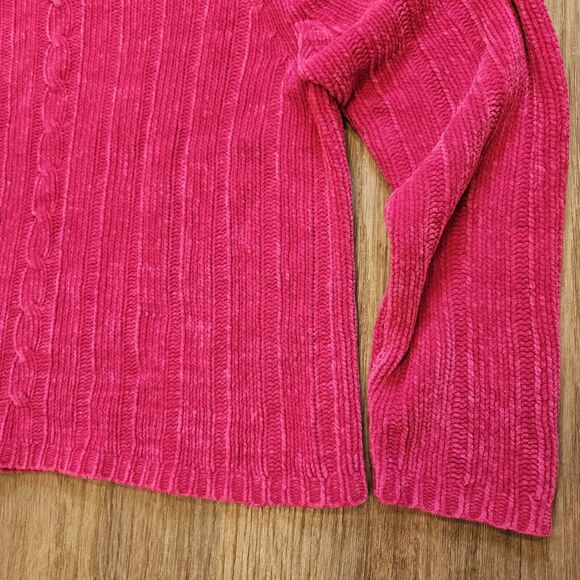Vtg Spice Of Life Sweater Womens PL Pink Chenille Cable Knit Barbie Y2K Preppy - Picture 3 of 8